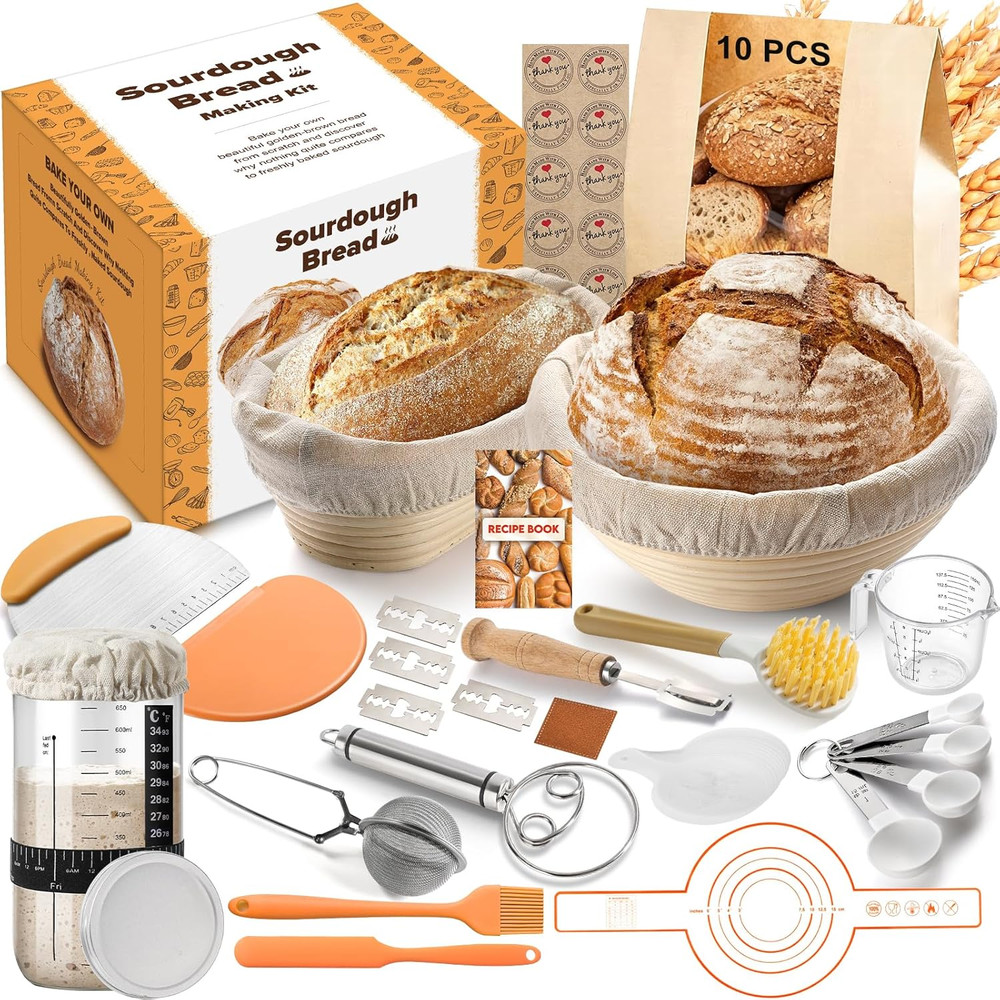 Sourdough Starter Kit with Proofing Basket and Baking Tools for Beginners