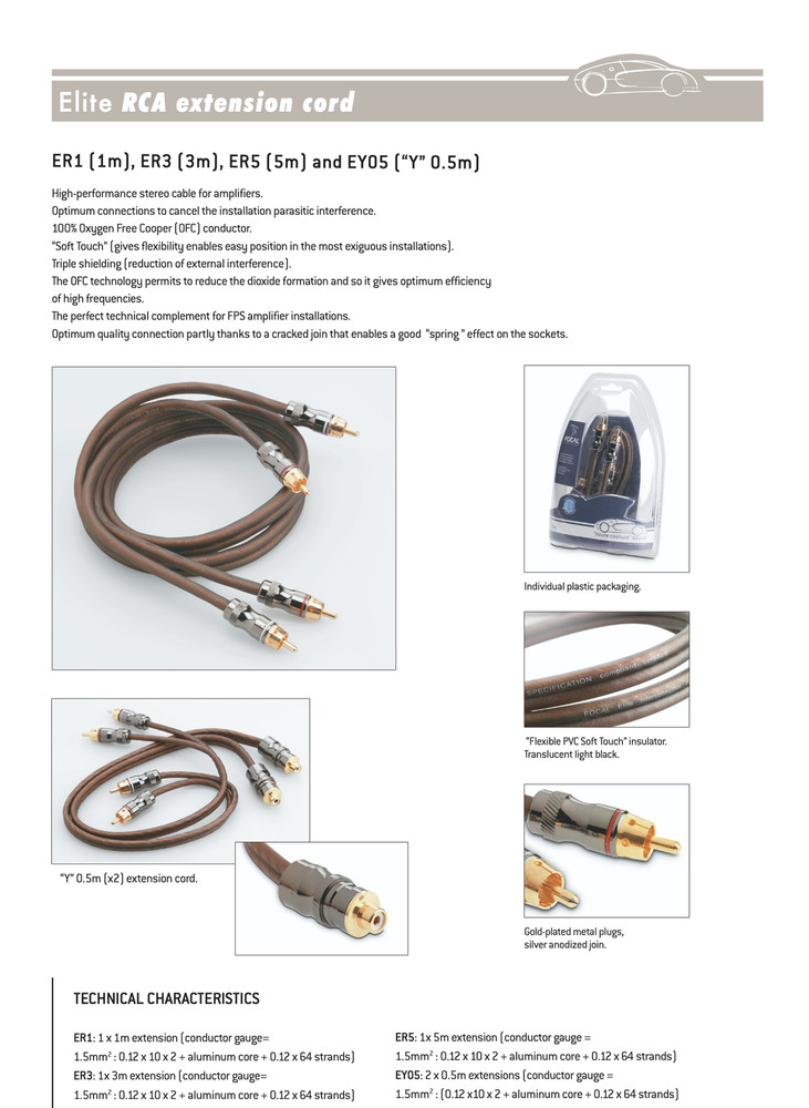Focal ER5 Elite Stereo RCA Cable 5m High Performance Triple Shielded RCA