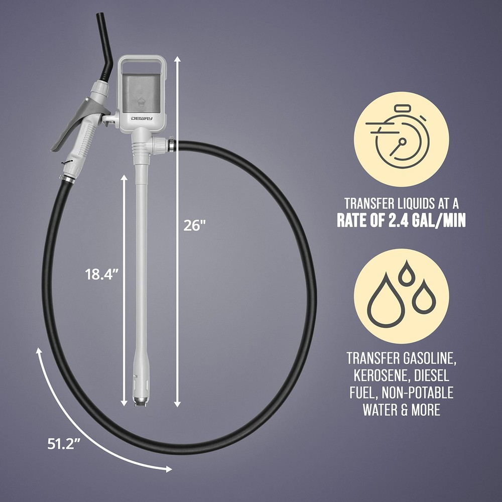 DEWAY Automatic Fuel Transfer Pump with Nozzle for Quick Flow Large, Grey