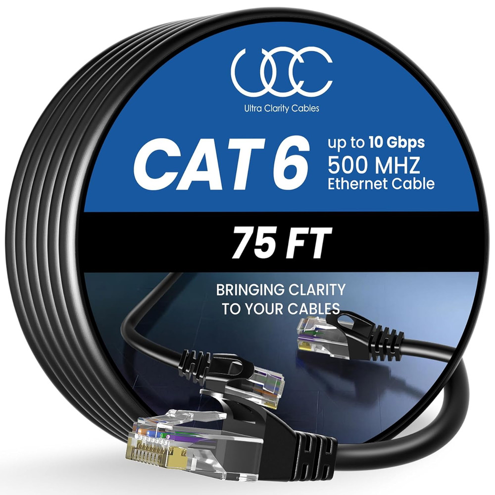 Cat 6 Ethernet Cable 75 Ft, 10Gbps High Speed Ethernet Cable, Internet Cable Out