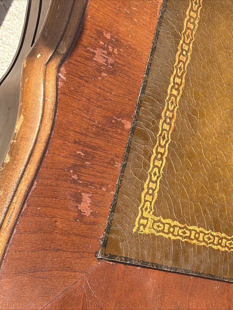 PAIR Step-Back Tooled Leather Top ANTIQUE Side End Tables