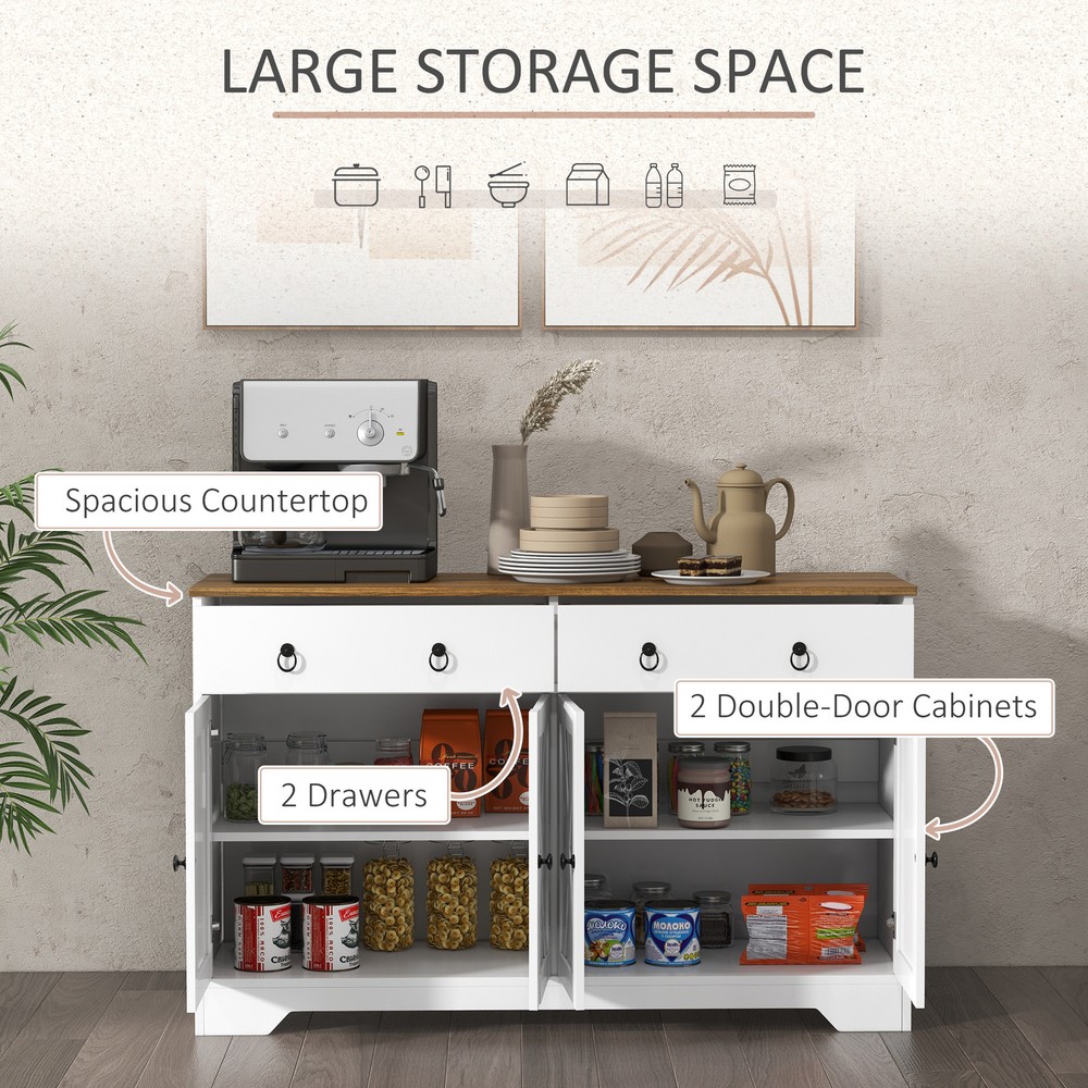 Kitchen Sideboard, Buffet Cabinet with Barn Doors, Adjustable Shelf, White