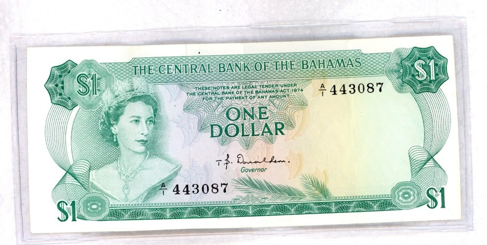 BAHAMAS ~ 1974 ~ $1 ONE DOLLAR NOTE ~ CH XF