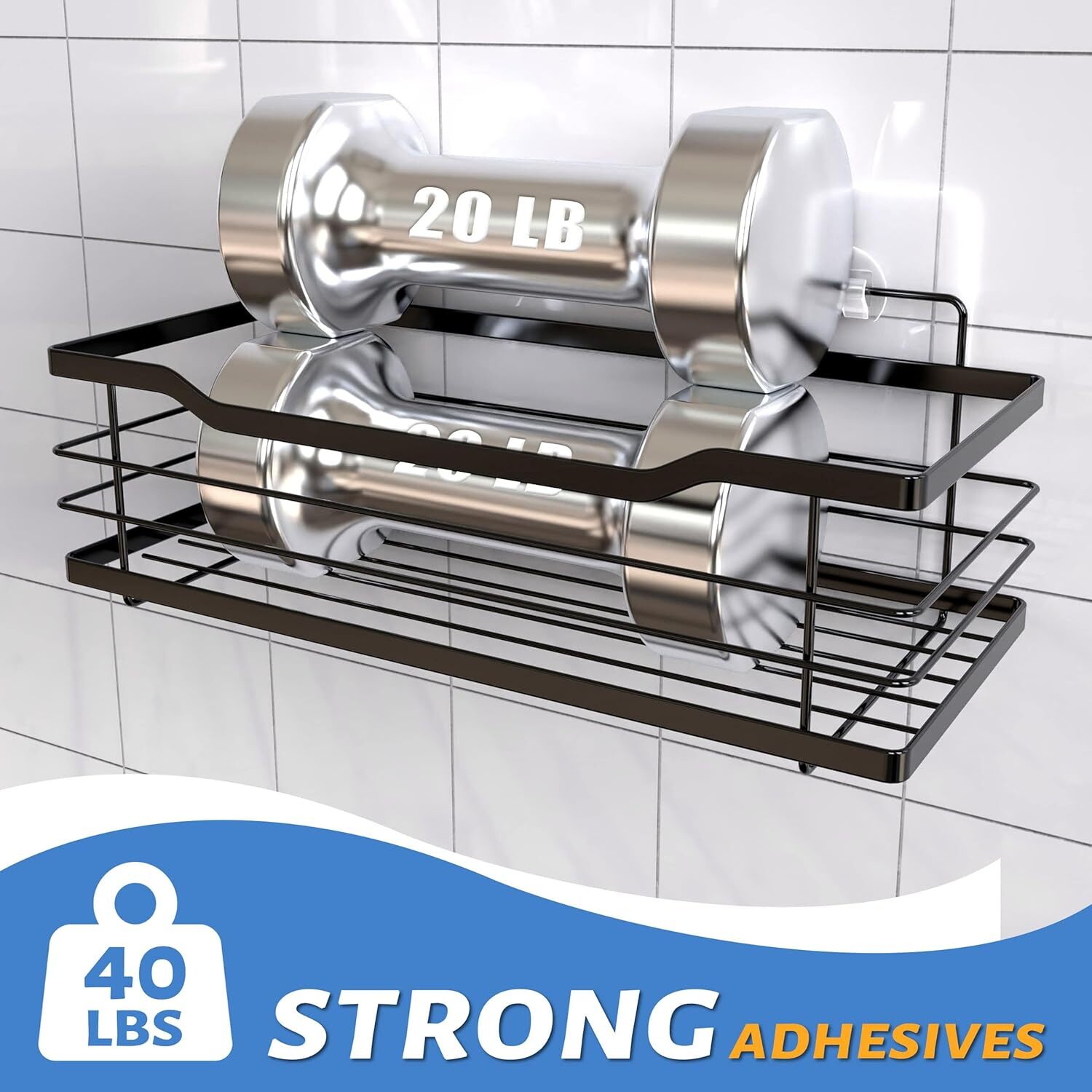 Rustproof Shower Shelf Rack Adhesive Shower Shelves & 4 Hooks Organizer 2 Pcs