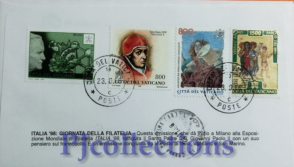 3891-VATICAN 1998 PHILATELY DAY RECOMMENDED ENVELOPE 5 VALUES UNC