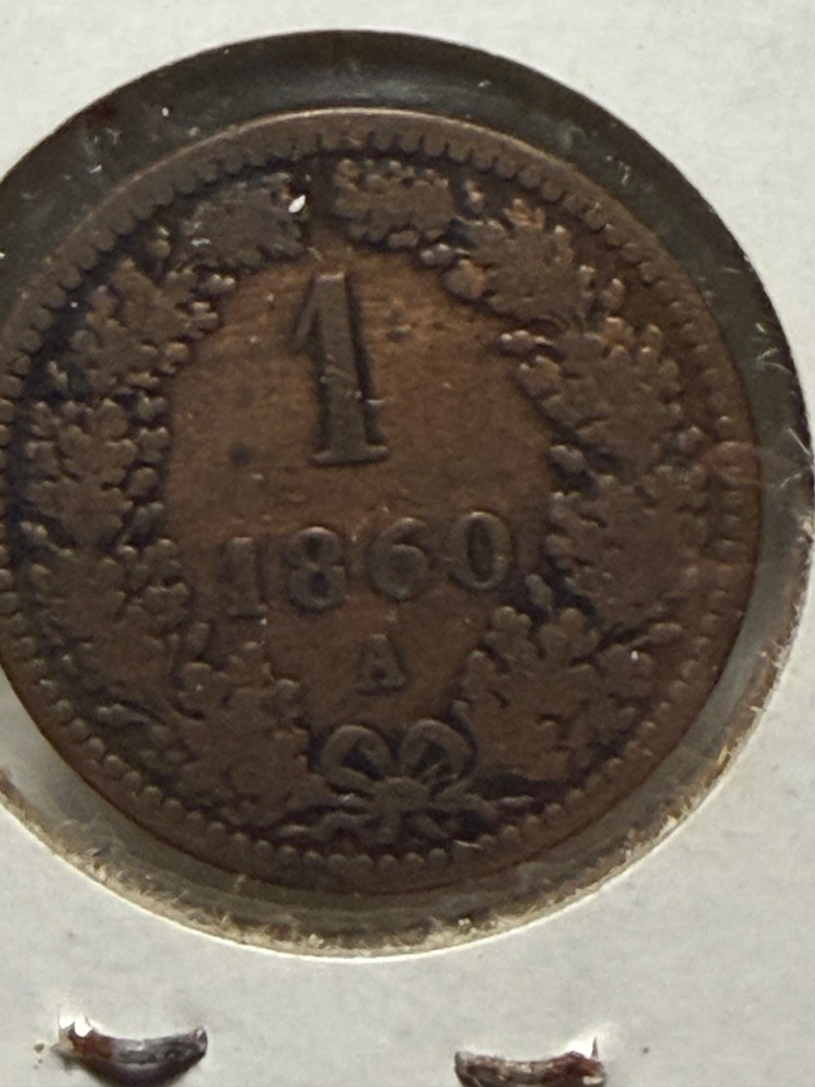 1860 Austria 1 Kreuzer copper coin