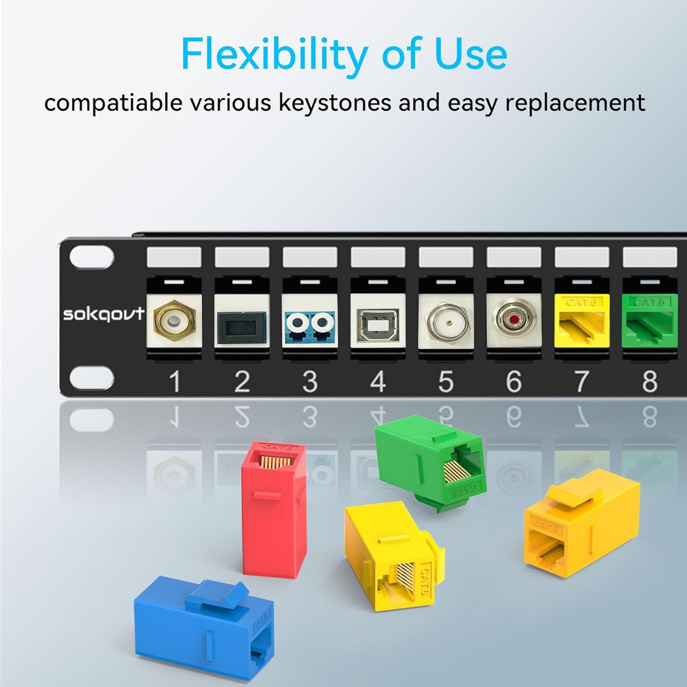 12 Port Mini Blank Keystone Patch Panel with Snap-In Design, Cat6 Network Patch