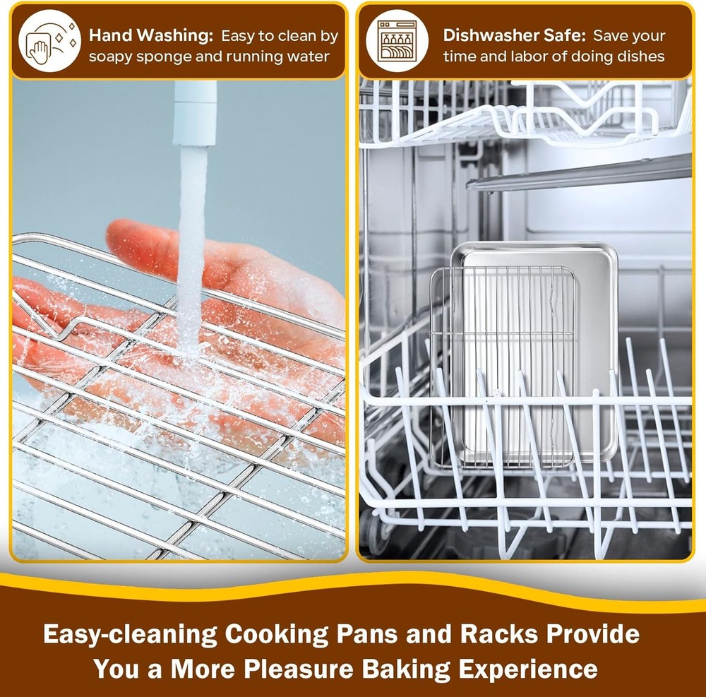 P&P CHEF 10.4 Inch Baking Sheet Pan with Rack Set, Inch, Silver