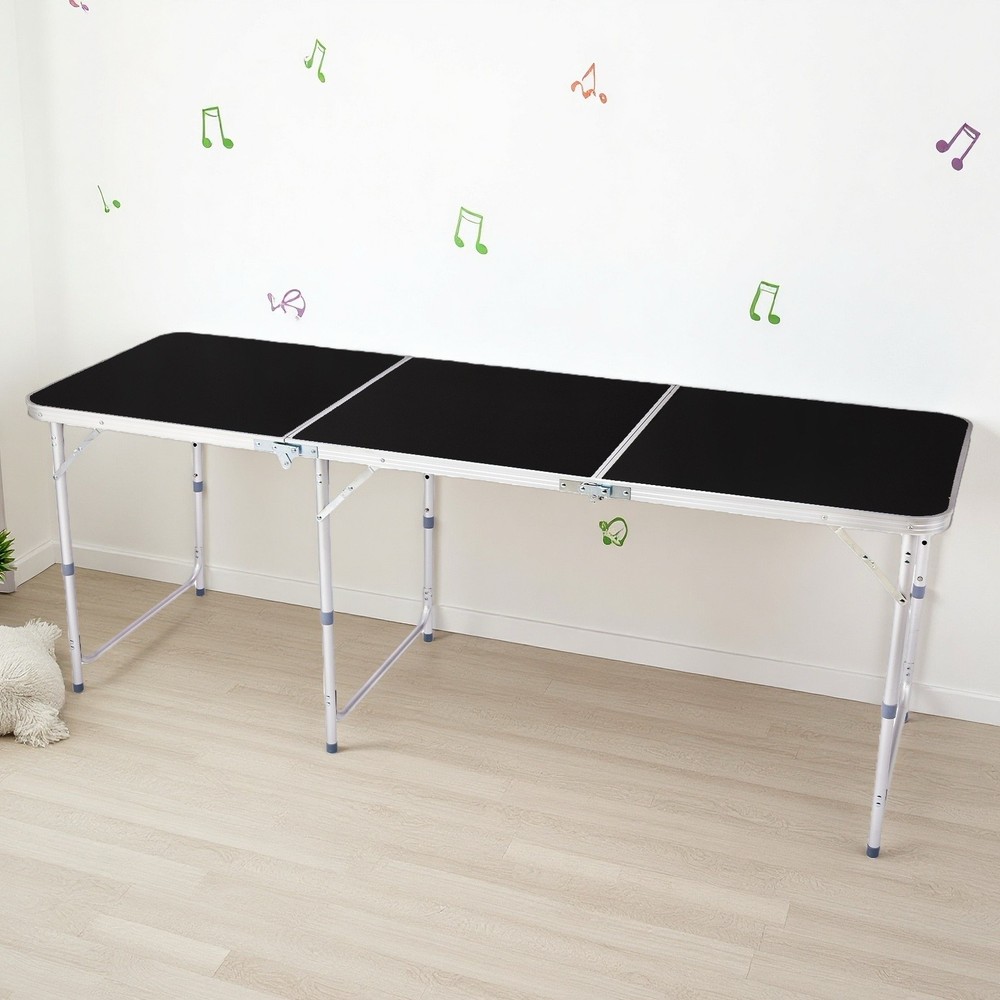 Folding Camping Table 6ft - Adjustable Height, Aluminum & Black Patio Table