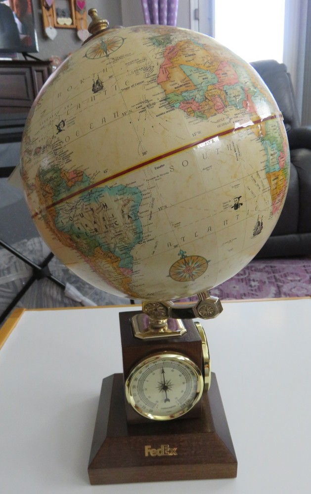 Replogle Wood Desk Globe - Thermometer, Barometer, & Hygrometer - Marked "Fedex"