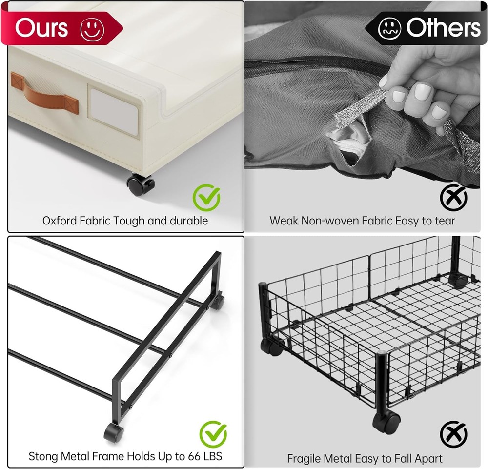 Under Bed Storage W/ Wheels 2 Pack Under Bed Storage Containers 60L Underbed