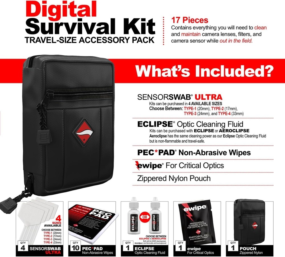 Camera Sensor Cleaning Kit with Eclipse Optic Cleaner and Travel-Friendly Pouch
