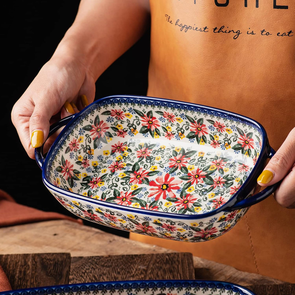 Baking Dish Ceramic Baking Pan Blue Casserole Dish Rectangular Baking Set 2Pcs B