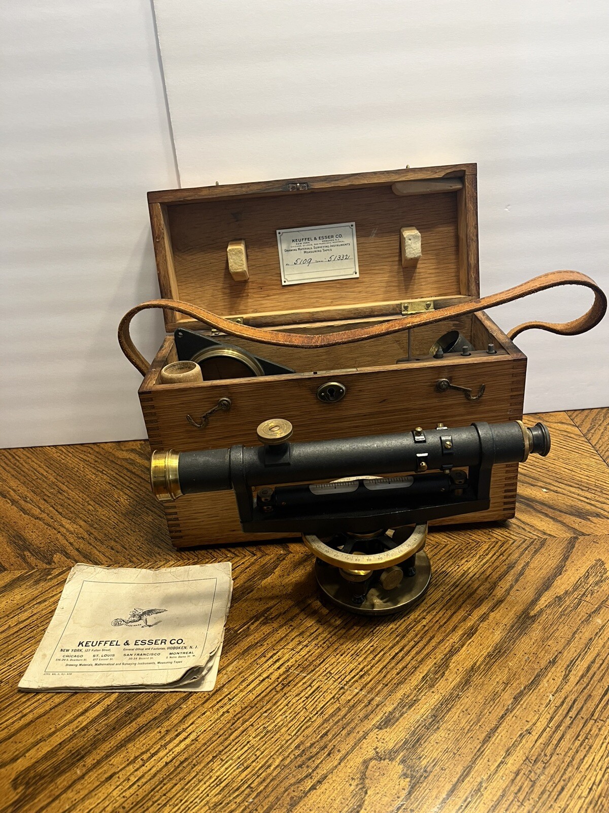 Antique 1924 Kueffel & Esser Co Model 5109 Surveyor Transit W/ Orig Tripod