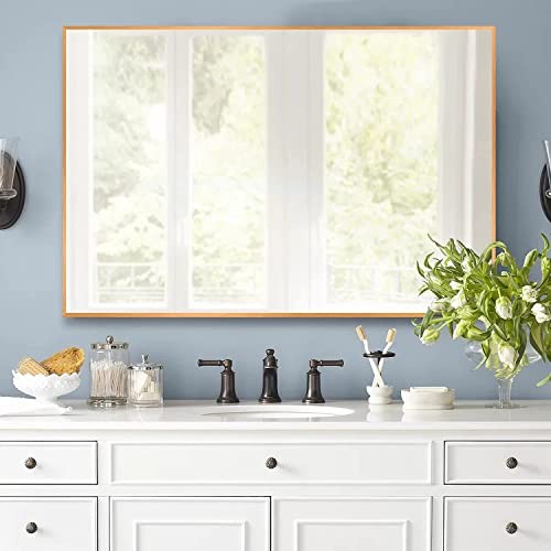 38"x26" Wall-Mounted Mirror Rectangular Hanging Mirror Metal Framed Wall