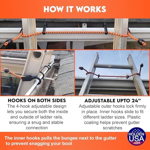 - Adjust-A-Hook Ladder Bungee - Ladder Stabilizer Hook – Single Orange Bungee