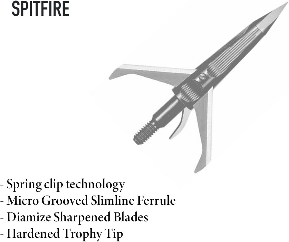 Spitfire 3-Blade Durable Precise Front-Deploying Archery Bowhunting Mechanica...