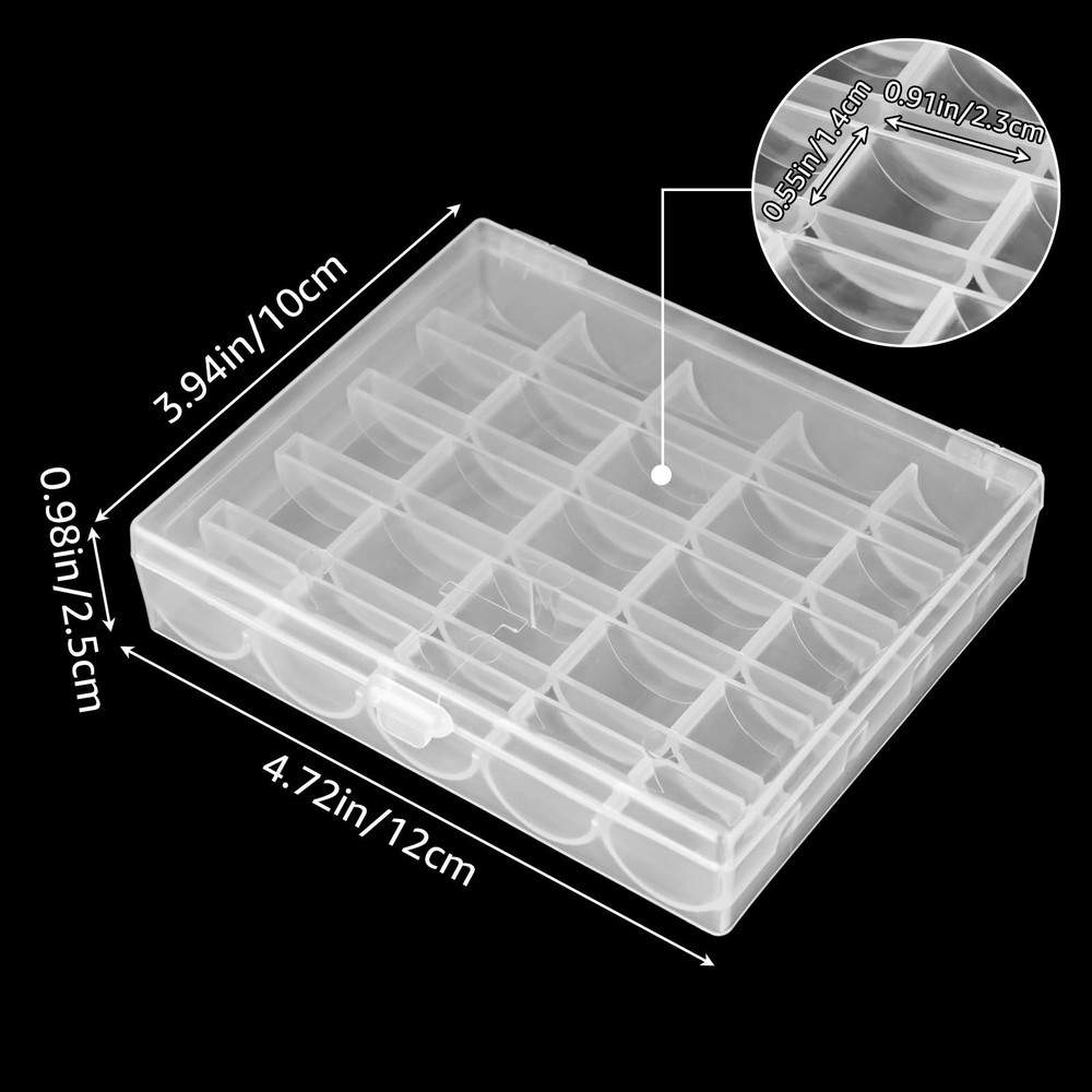 12PCS Plastic Empty Bobbin Storage Case, 25 Slots, Transparent, Organizer