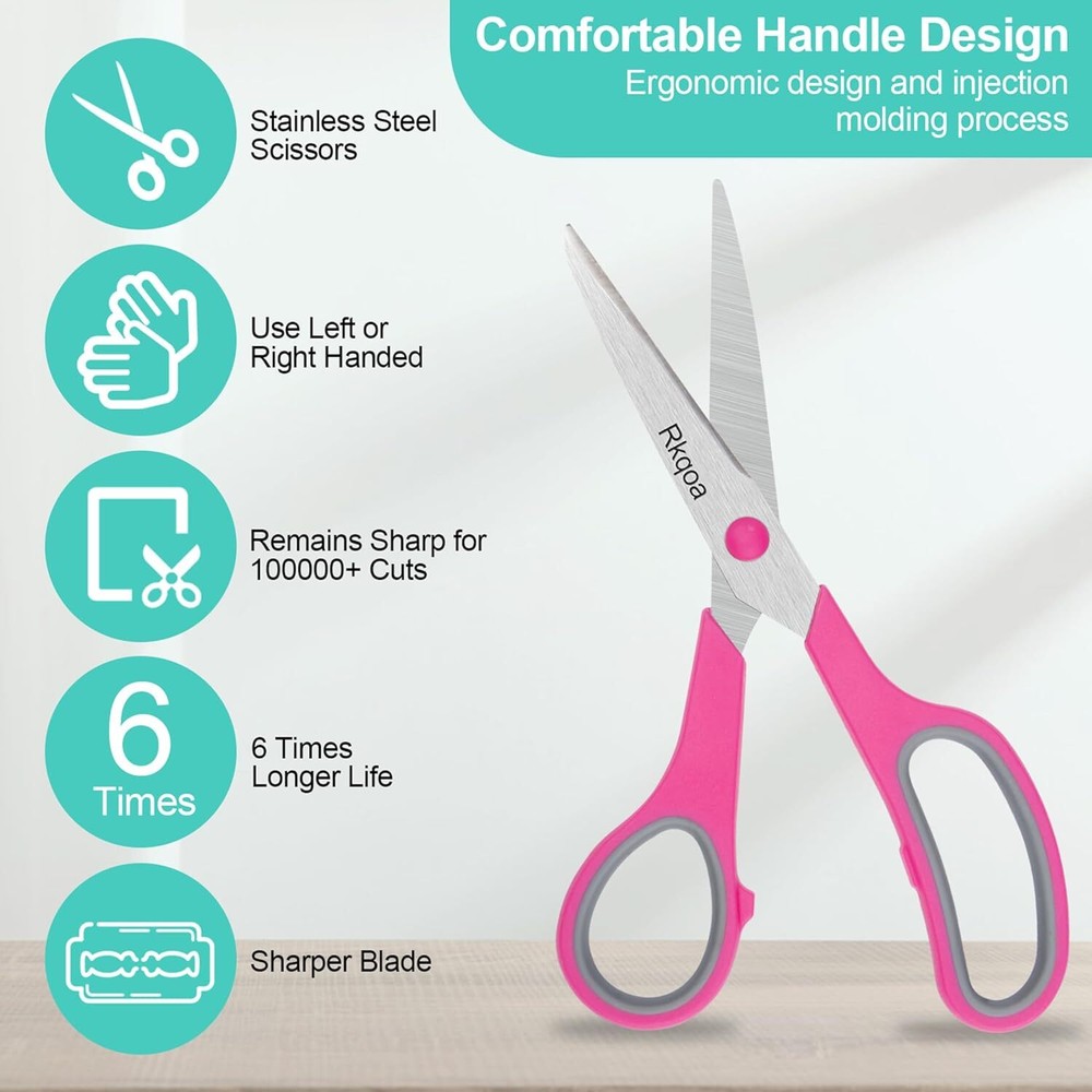 Scissors, Rkqoa 8" Scissors All Purpose 6 Pack - Multicolor 6