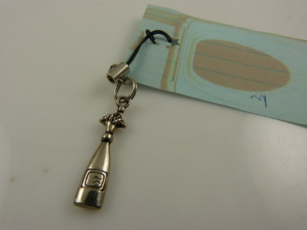 wine bottle charm cell phone or charm silvertone