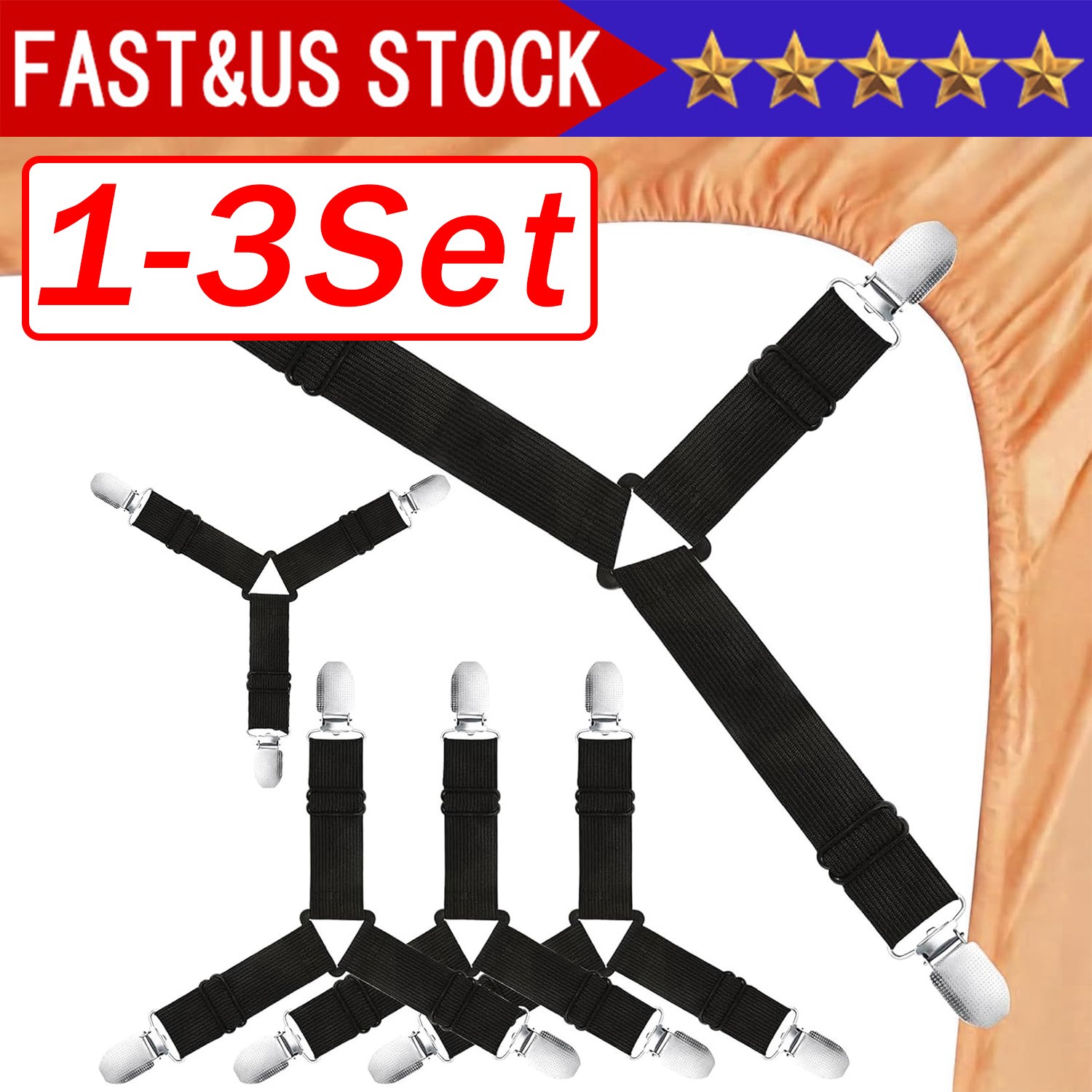 4 Bed Sheet Fasteners Adjustable Elastic Suspenders Straps Mattress Covers Clips