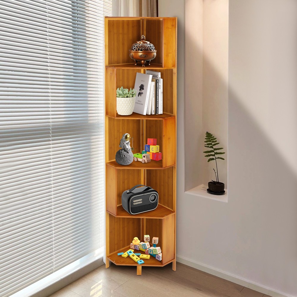 Rotating Bookshelf A-Shape Corner Bookcase Storage Freestanding Display Rack