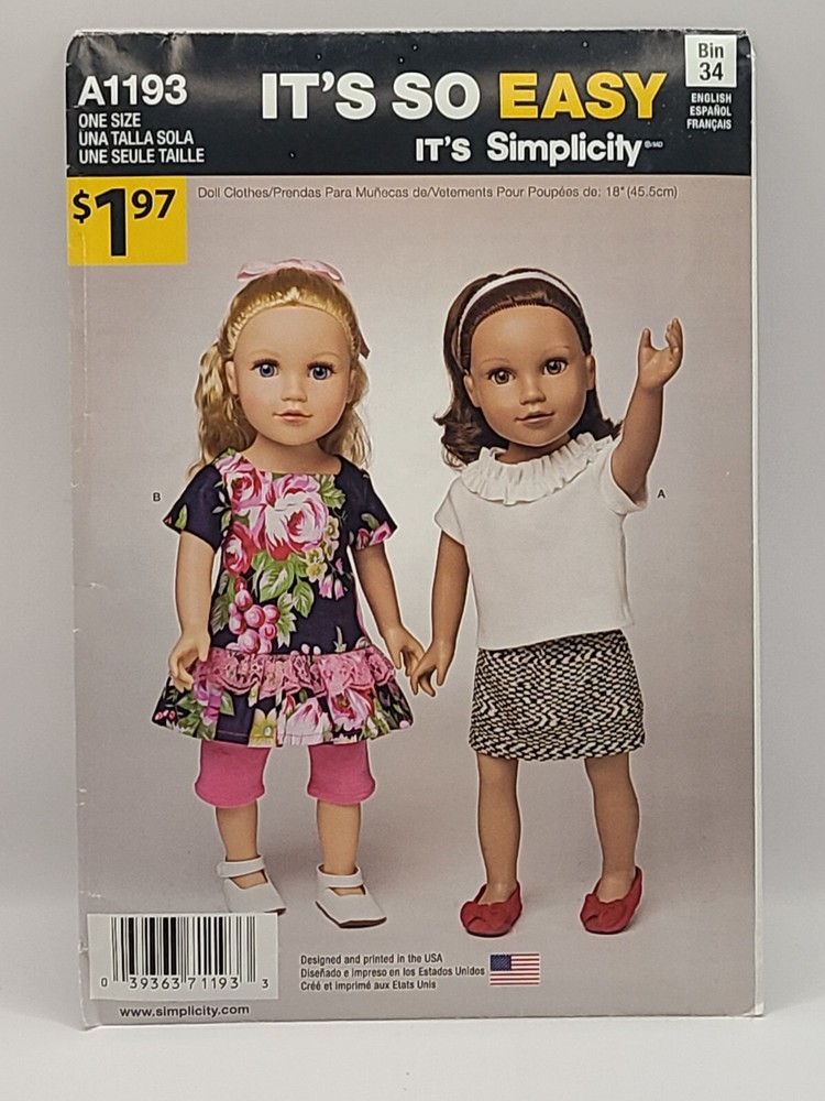 Vintage Simplicity Sewing Pattern Doll Clothes #A1193
