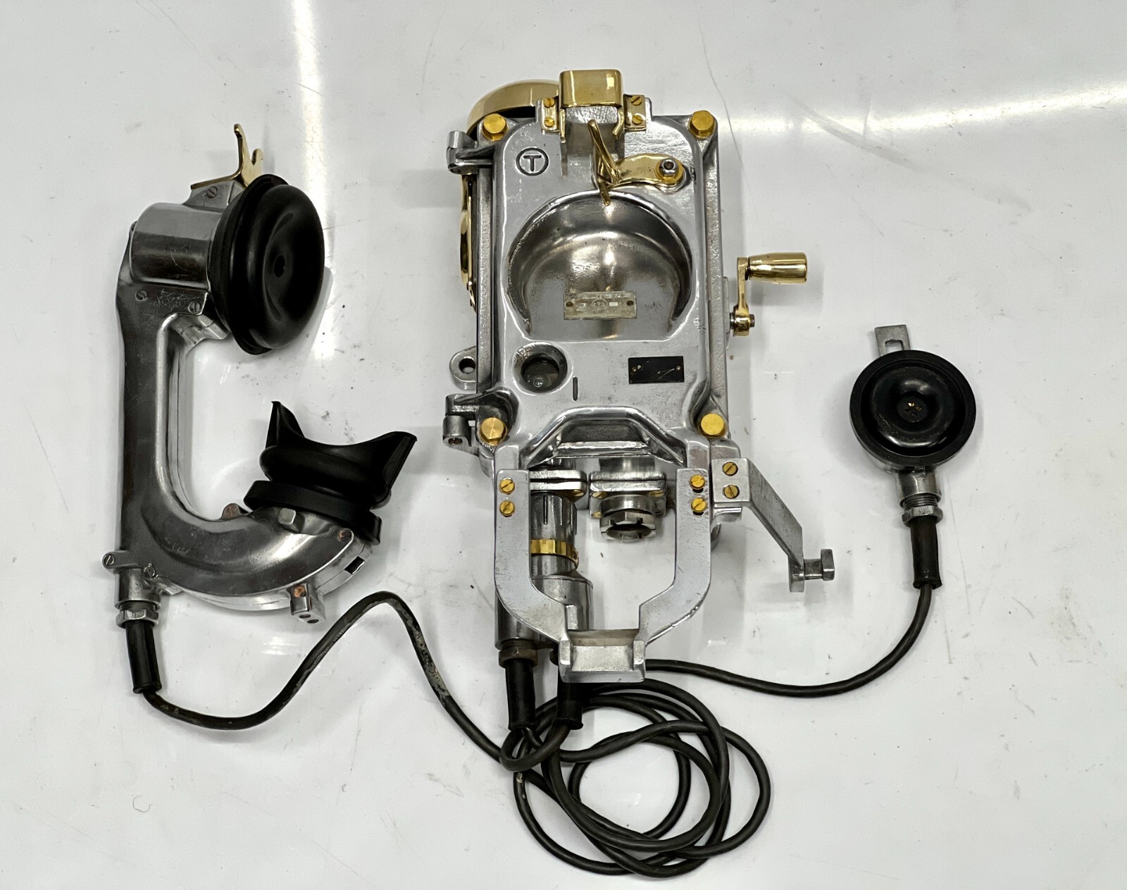 Antique Original Aluminum & Brass Ship Submarine Sound Powered Telephone - Wall