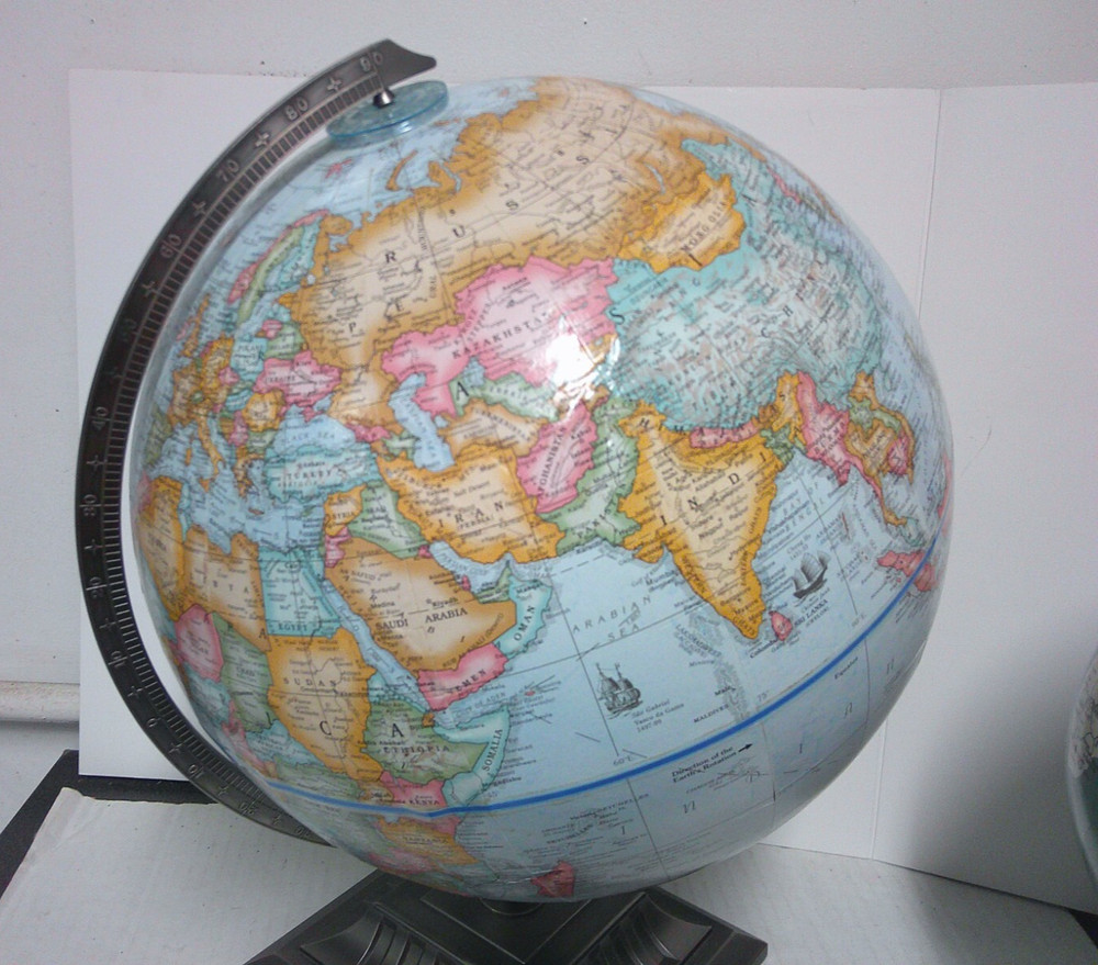 Replogle 12" Diameter World Classis Light Blue Globe Brushed Nickle Metal Base