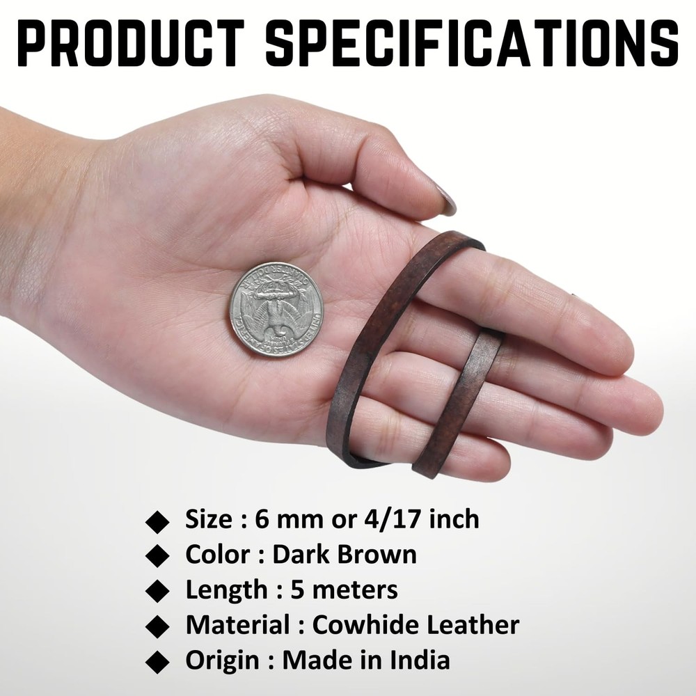 Flat Genuine Leather Cord String Full Grain 6 MM, Dark Brown Distressed