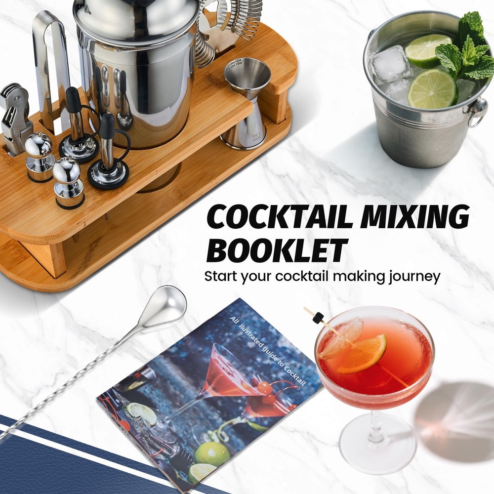 Cocktail Shaker Set Bartender Kit 13Pcs Bar Tools Set with Bamboo Stand, Esse...