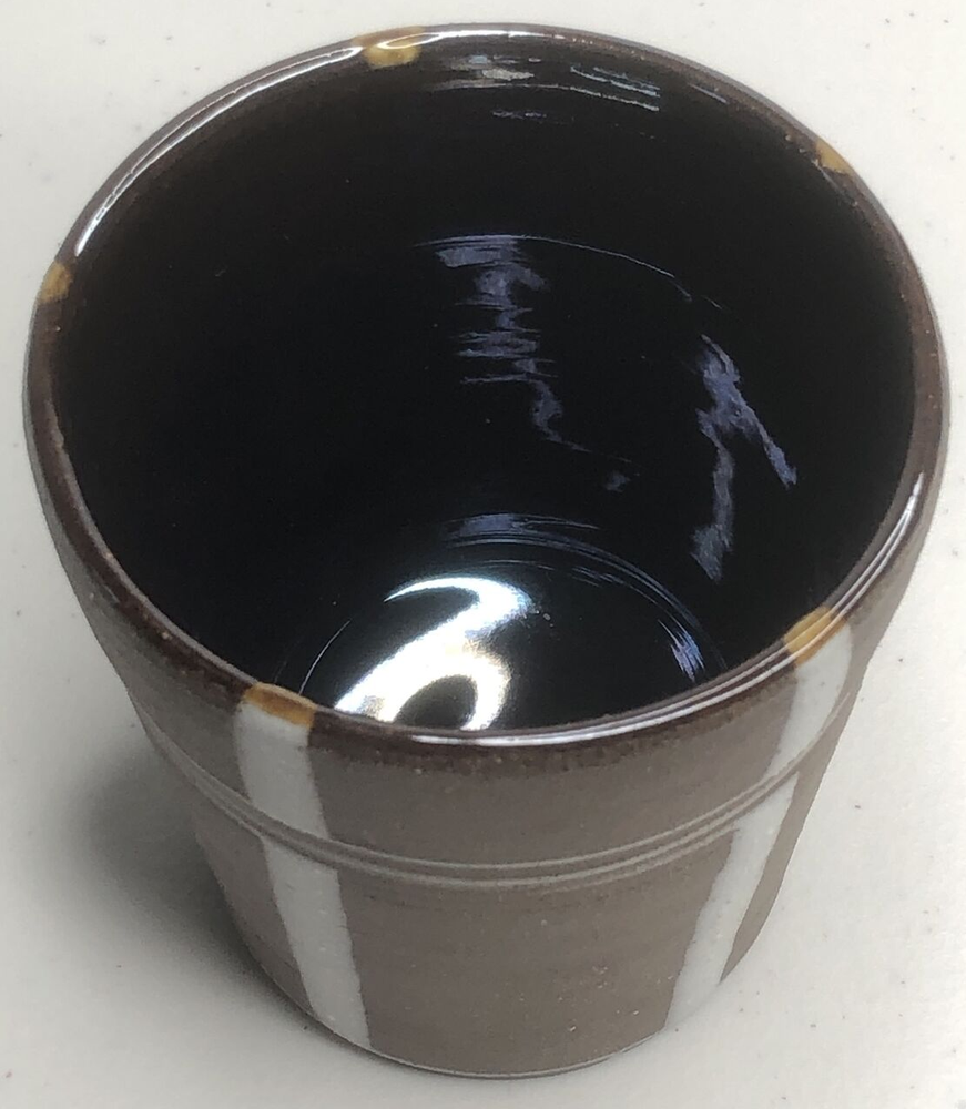 J*DOUBLE*U Wheel Thrown Brown Clay / White Porcelain Ceramic Cup Signed & Dated
