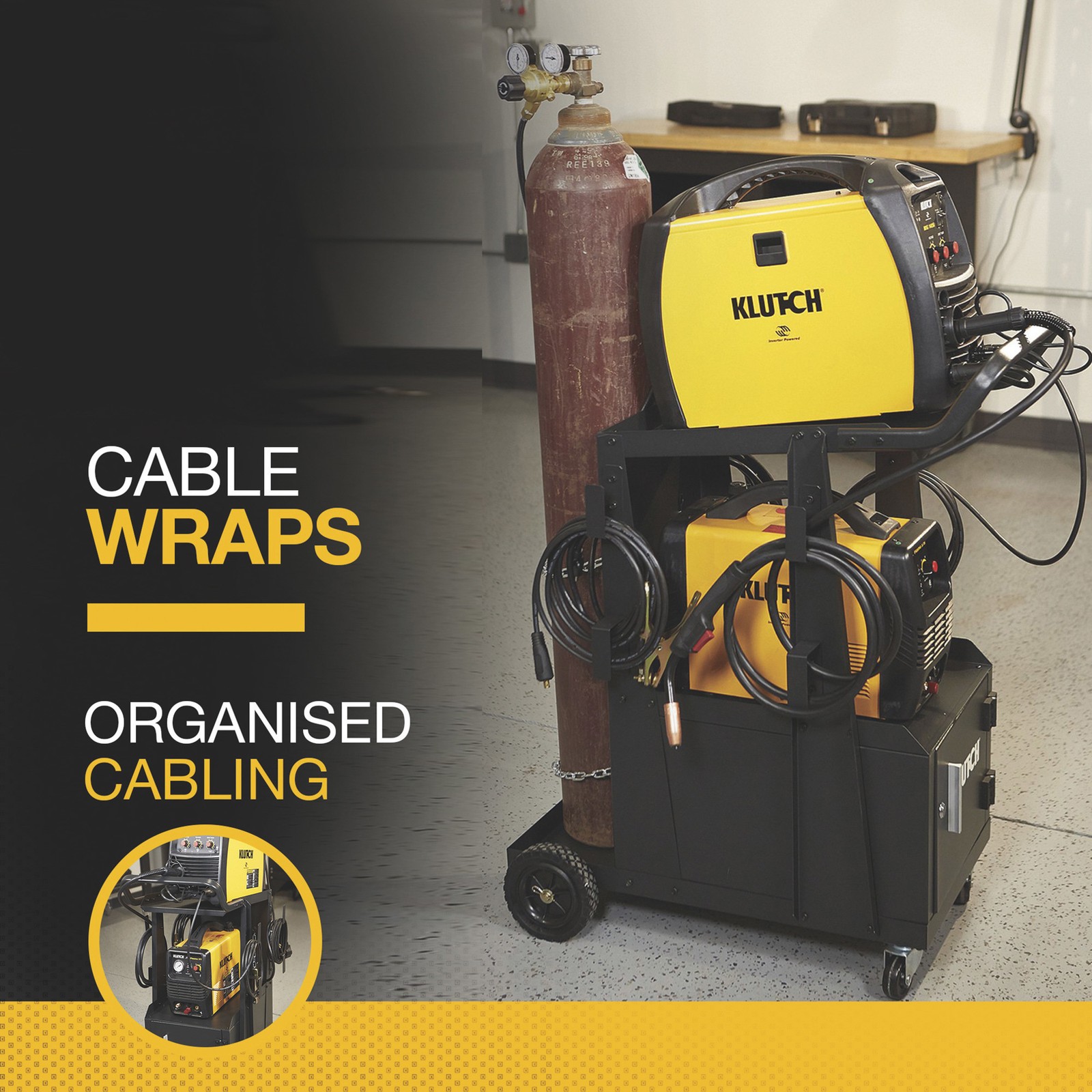 Klutch 2-Tier Welding Cart with Locking Cabinet, 31-1/2in.L x 16-1/8in.W x