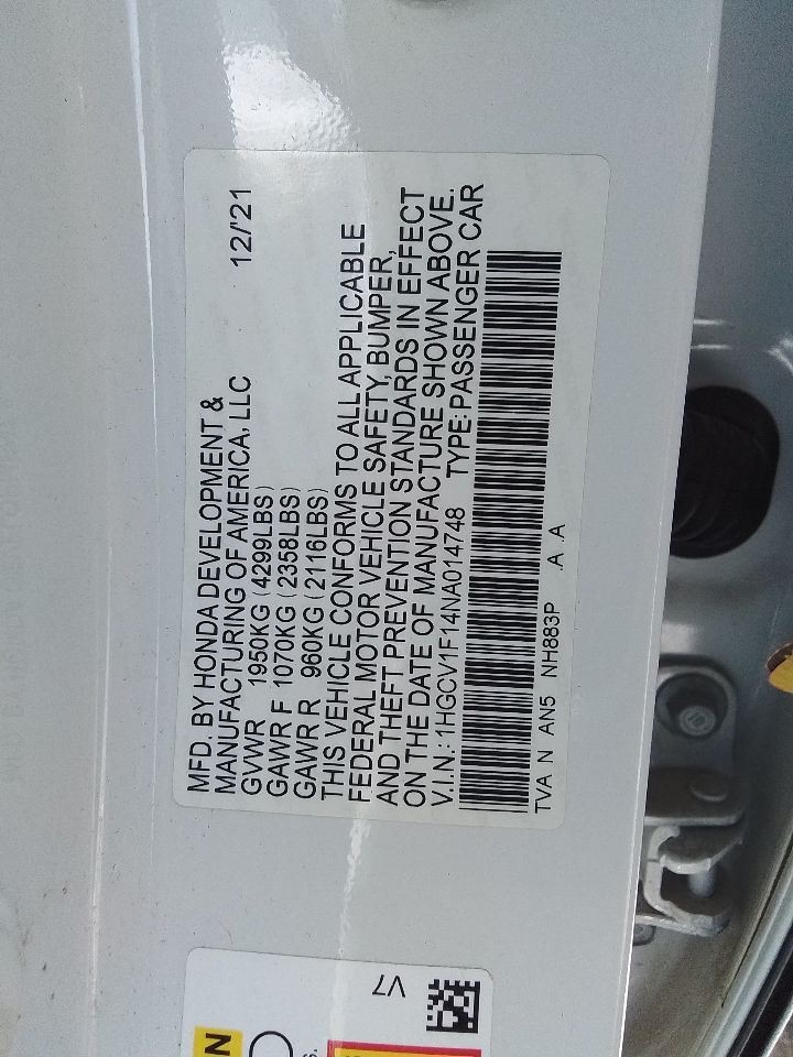 2018-2022 Honda Accord Front 8" Display Screen w/o Navigation