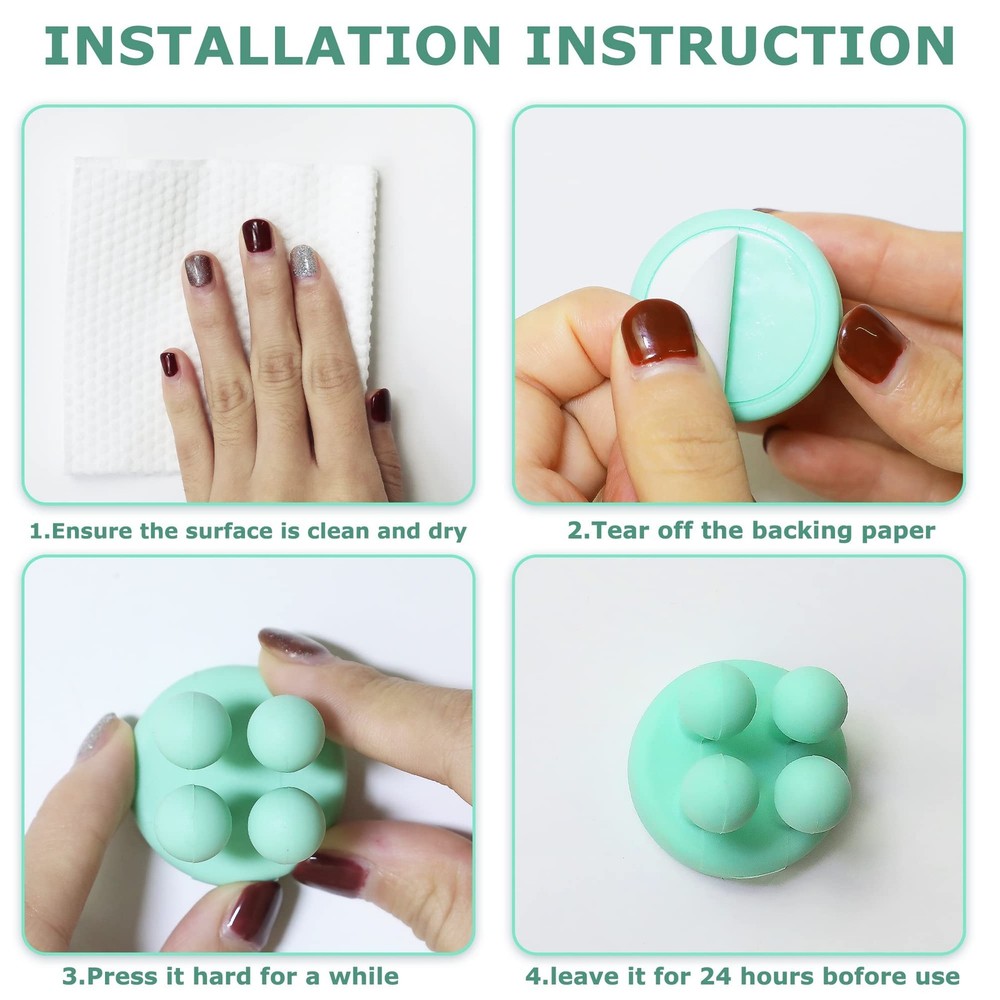 XoYoZo 4 pcs Silicone Toothbrush Holder Multi-Function Hook Waterproof Green