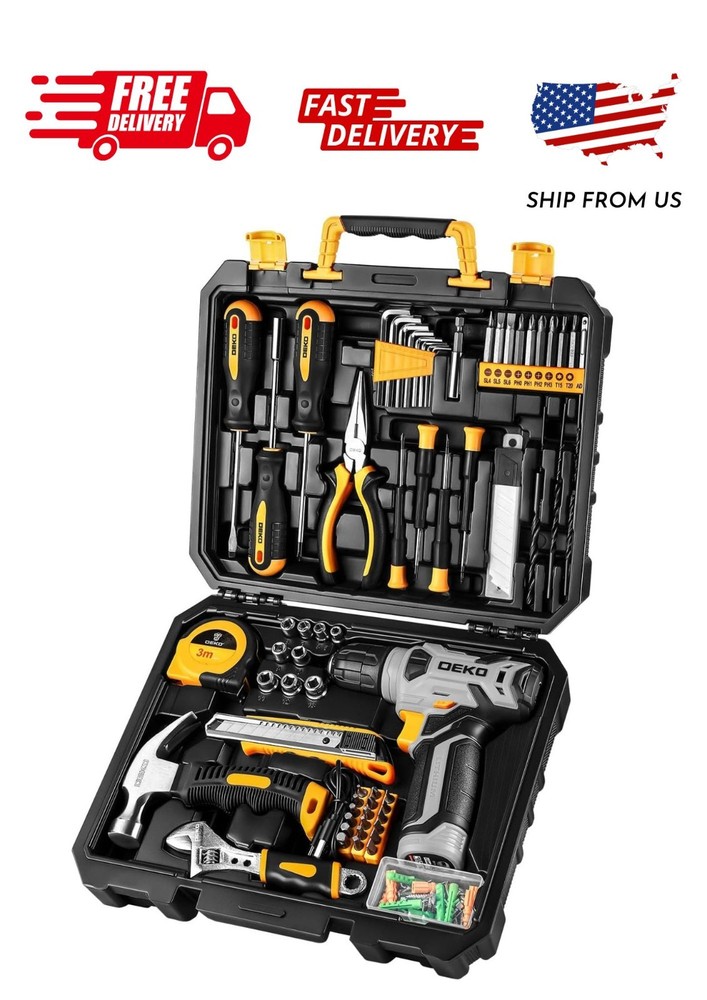 DEKOPRO Tool Set：Tool Kit with 8V Cordless Drill,Tool Box with Drill,Hand Drill