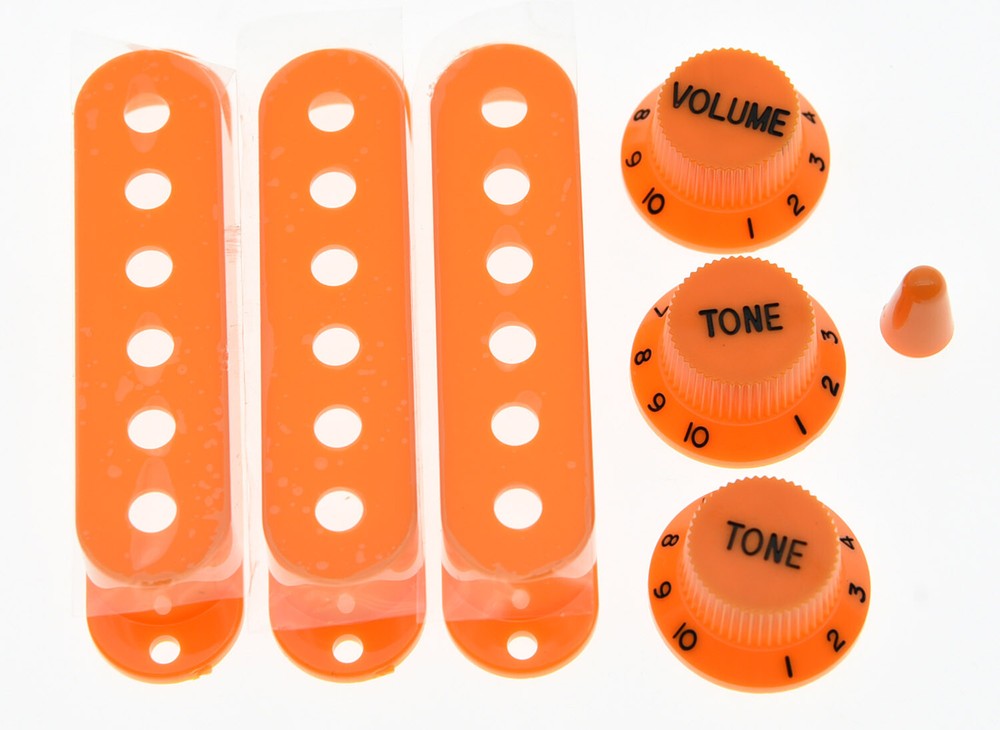 KAISH ST Style Guitar Pickup Covers Knobs (Black Number) with Switch Tip Orange