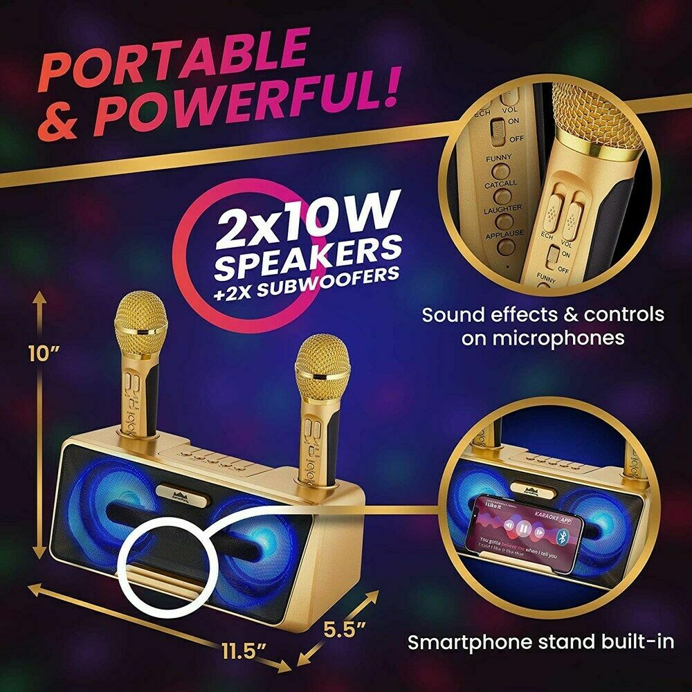 KaraoKing Karaoke Machine 2 Wireless Karaoke Microphone Bluetooth Compatible