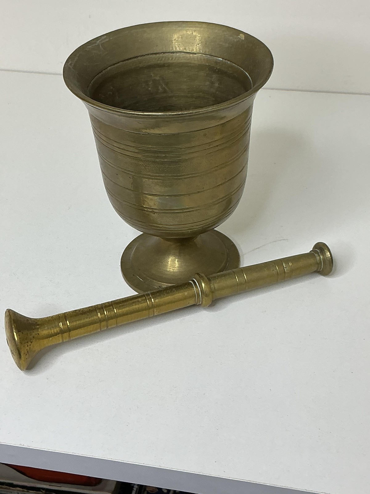 Vintage Solid Brass Mortar And Pestle Tall Footed Cup Apothecary Decor Pharmacy