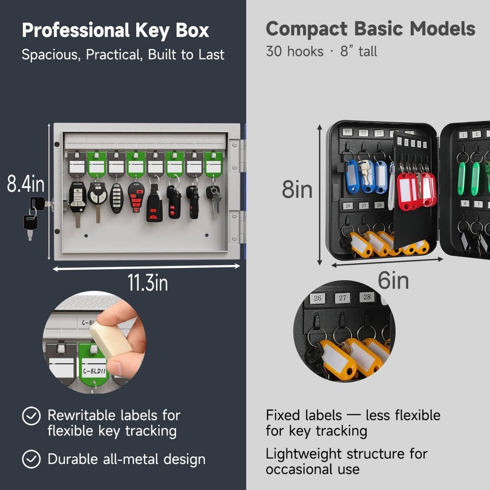 WeHere Key Lock Box, Wall Mount Cabinet With 16 16 Box (Basic), Black