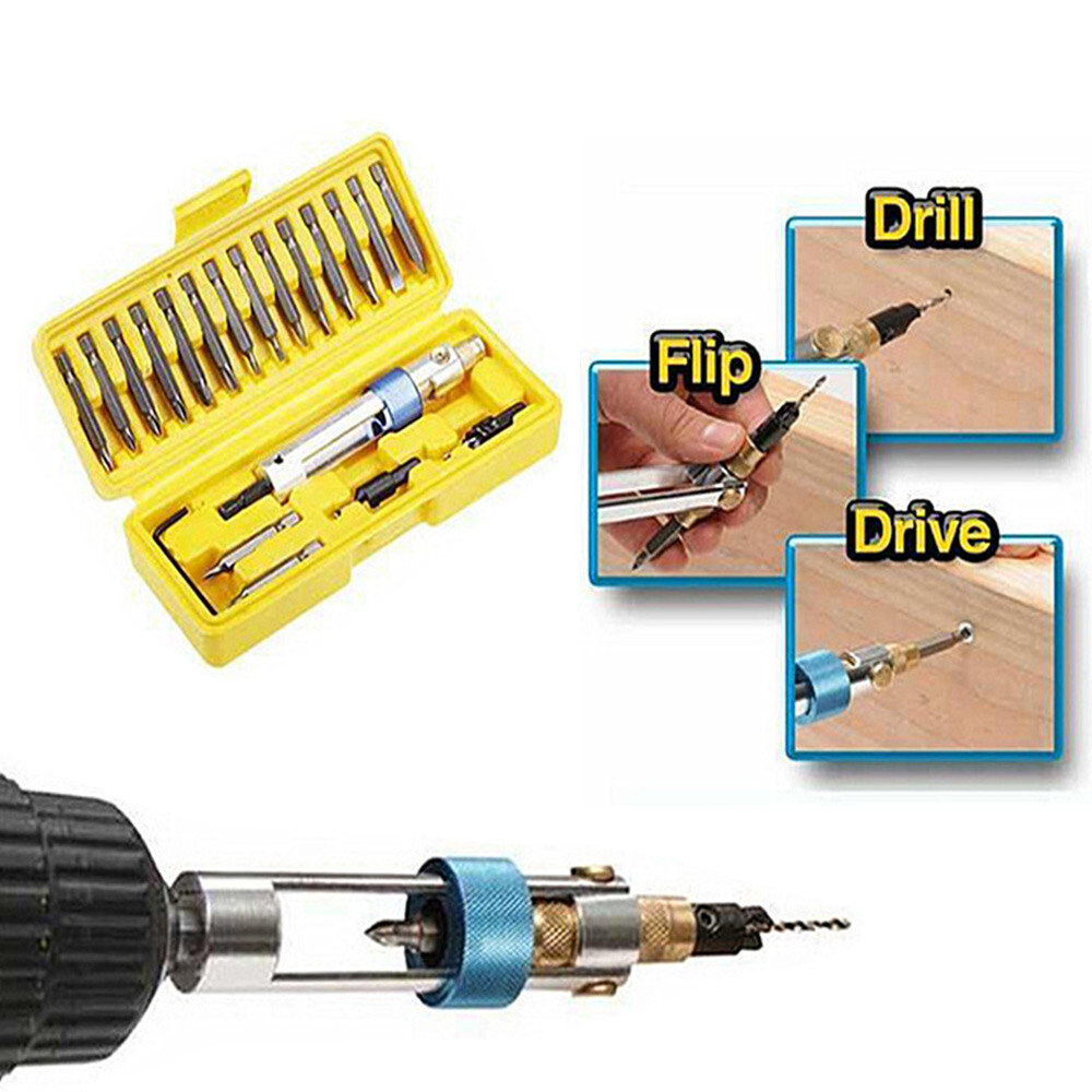 20pcs HSS Countersink Drill Bit Driver Swivel Head Quick-Change Tool Set sale