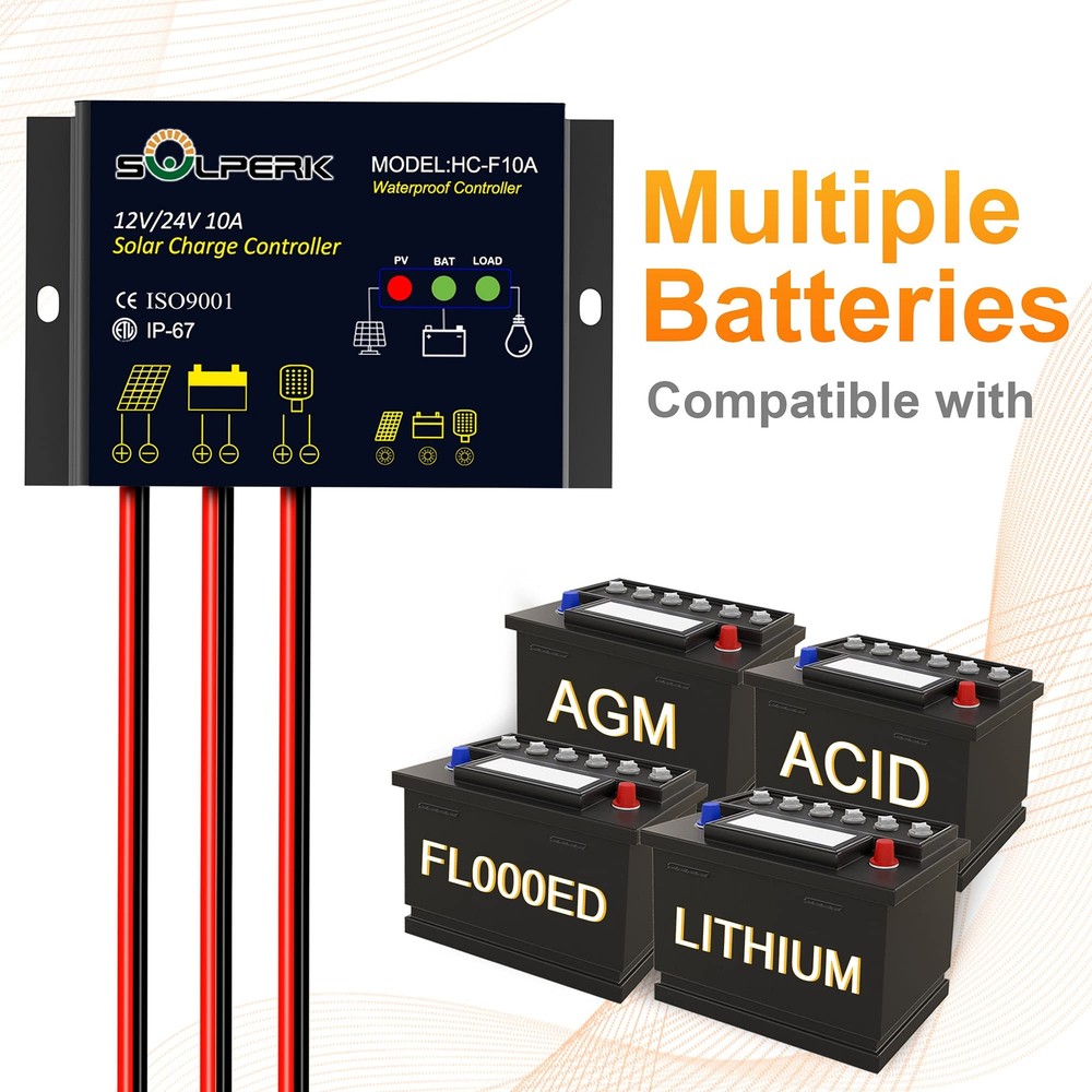 10A Solar Charge Controller Waterproof Solar Panel Controller 12V/24V PWM Sol