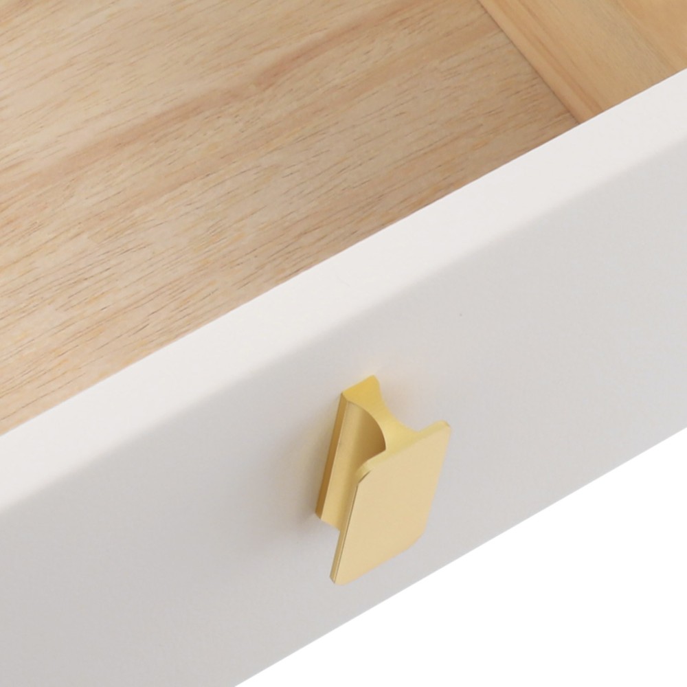 3 Drawer Narrow Side Table - Leather & Wood, Titanium-plated, Rectangular Modern