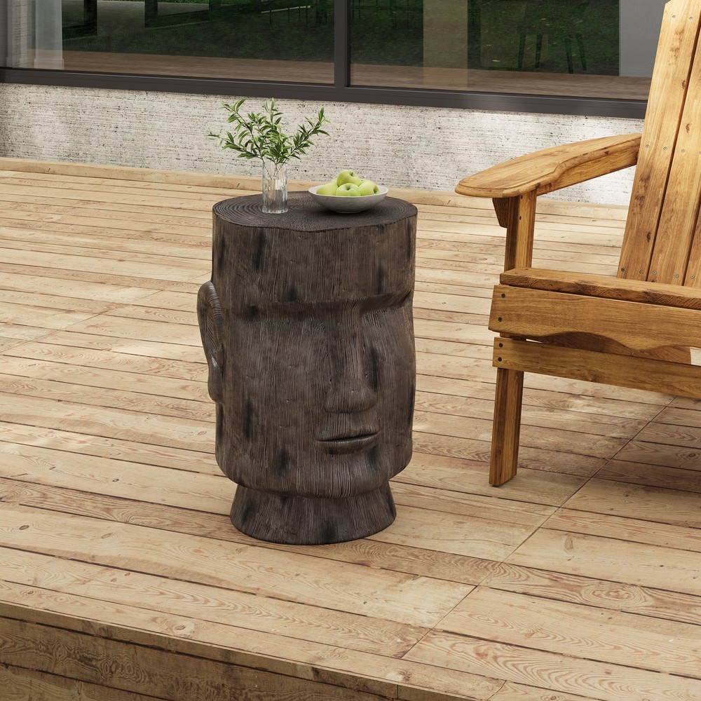 Outdoor Side Table,Easter Island Statue Pedestal End Table Stool
