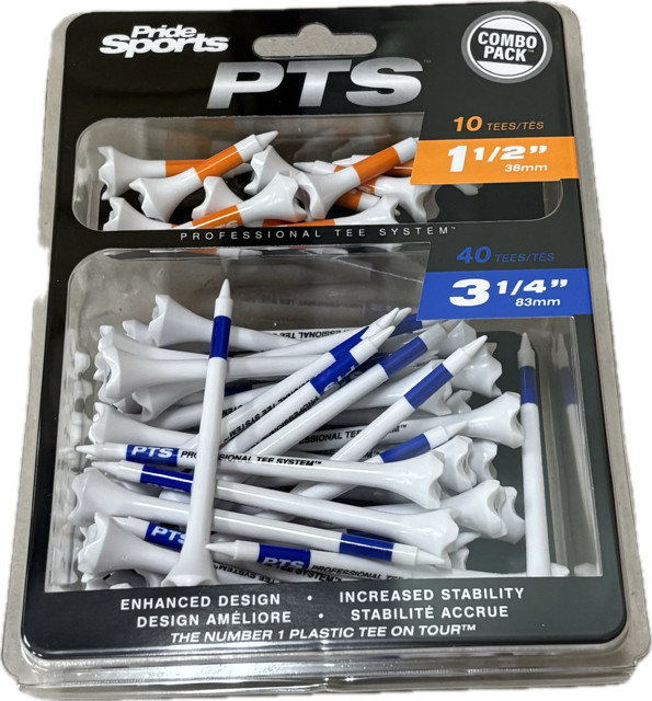 Pride Professional Tee System Evolution Plastic Golf Tees (Pack of 50), 40 Co...