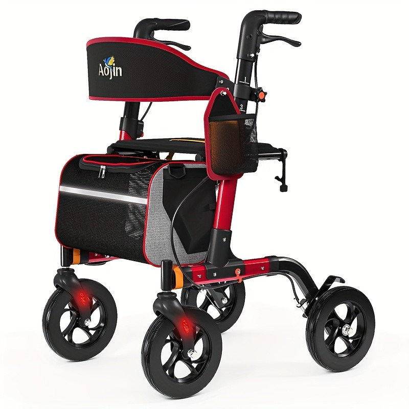 Foldable Rollator Walker 350 lb Capacity w/ 18" Seat & 8" Wheel Rolling Walker