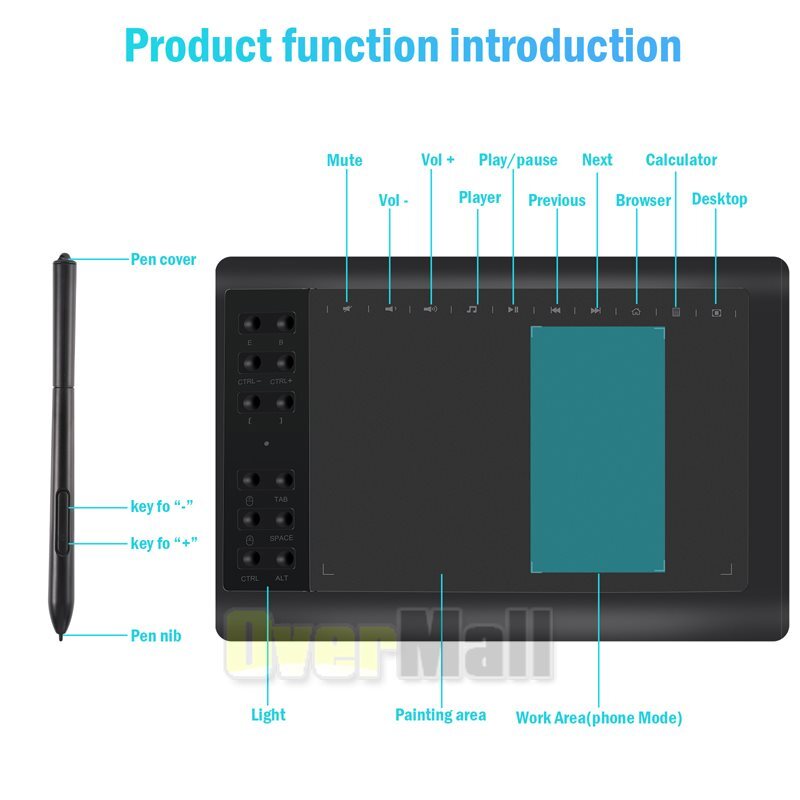 VIN1060 Plus Graphic Drawing Tablets Digital Pen Tablet for Mac, Windows Android