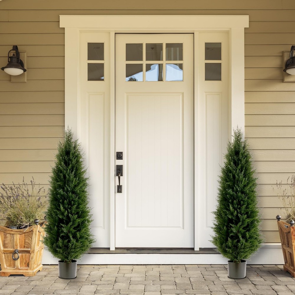 Artificial Topiary Tree Set of 2 Artificial Cedar Trees 4FT Uv Resistant Pine...
