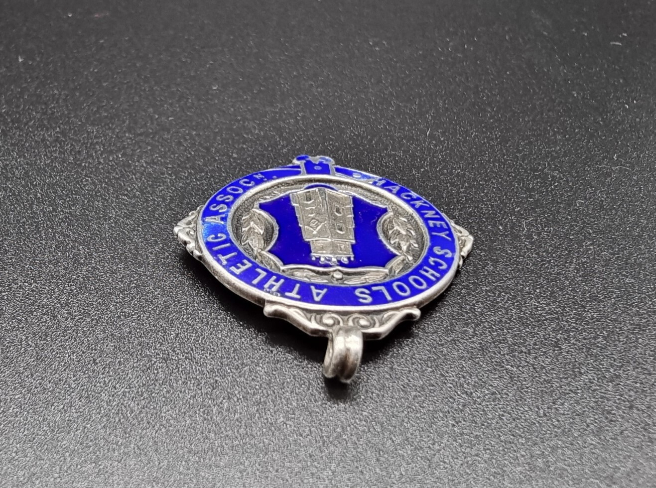 ANTIQUE STERLING SILVER AND ENAMEL FOB FOR POCKET WATCH CHAIN BIRMINGHAM 1924