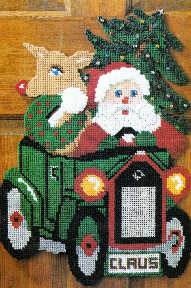 ROLLING ALONG TO CHRISTMAS SANTA & DEER PLASTIC CANVAS PATTERN INSTRUCTIONS